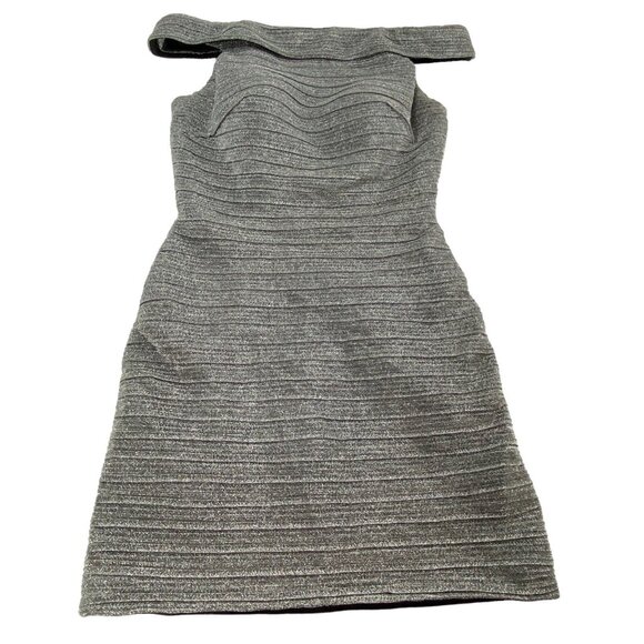 Vtg NINA CANACCI Women Off the Shoulder Mini Dress Sz 10 Silver Cocktail Wedding - Picture 6 of 16